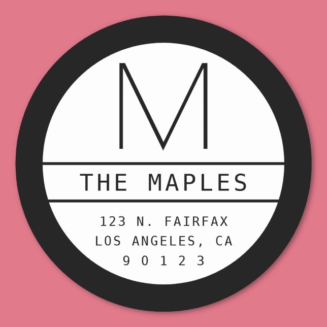 Pegatina Redonda Dirección y monograma de retorno modernos | Negro  (Subido por el creador)