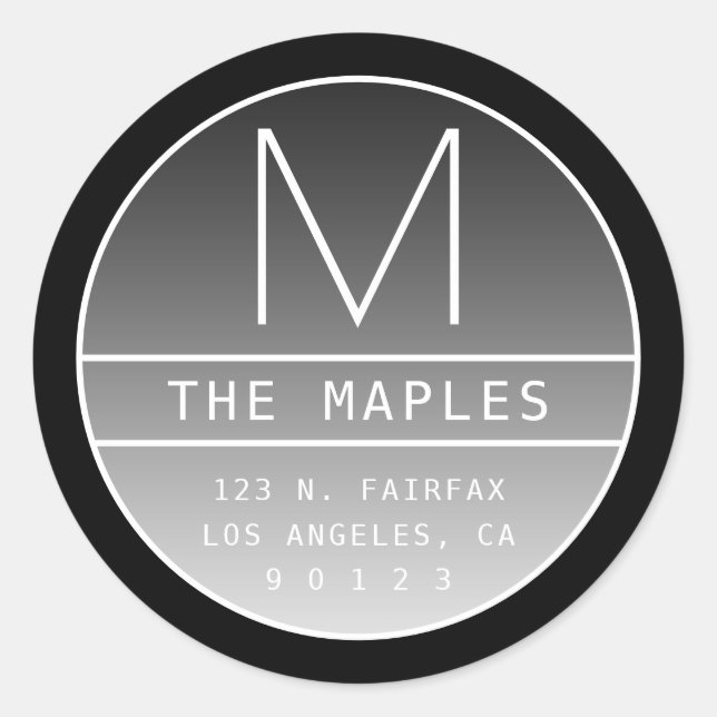 Pegatina Redonda Dirección y monograma de retorno modernos | Negro  (Anverso)