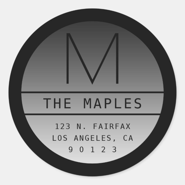 Pegatina Redonda Dirección y monograma de retorno modernos | Negro  (Anverso)