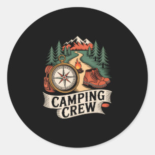 Pegatina Redonda Director de equipo retro de hiking camping al aire