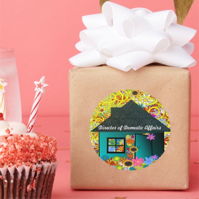 Pegatina Redonda Director de Operaciones Domésticas (Fiesta)