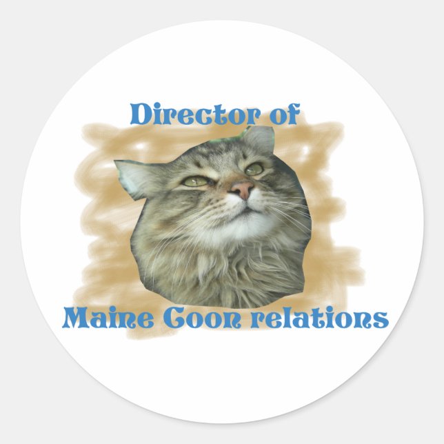 Pegatina Redonda Director de Relaciones Maine Coon (Anverso)