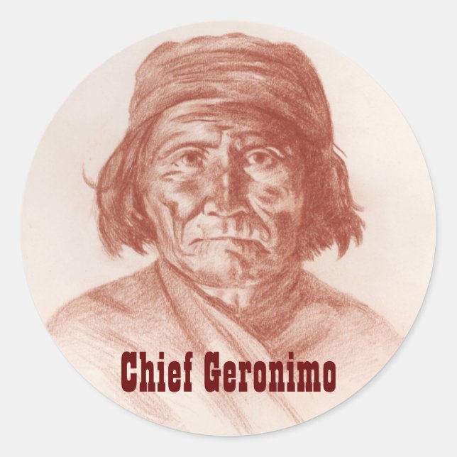 Pegatina Redonda Director Gerónimo, Retrato Histórico Indio Apache (Anverso)