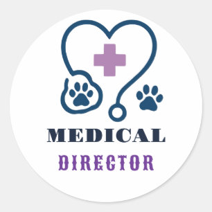 Pegatina Redonda 🩺 Director Médico Equipo de Hospital Veterinario