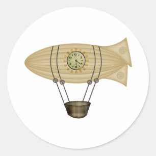 Pegatina Redonda dirigible zepelín steampunk