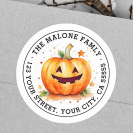Pegatina Redonda Dirigida dirección de retorno de Jack-o-lantern Ha