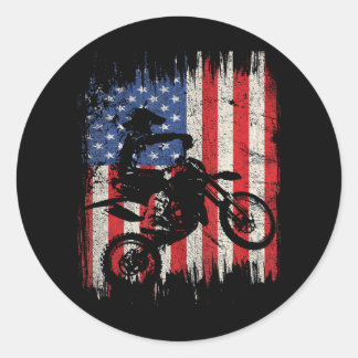 Pegatina Redonda Dirt Bike Motocross Estados Unidos Bandera estadou