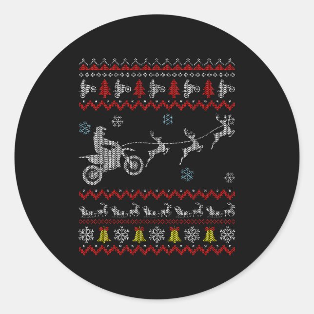 Pegatina Redonda Dirt Bike Motorcycle Pajama Ugly Christmas Biker  (Anverso)