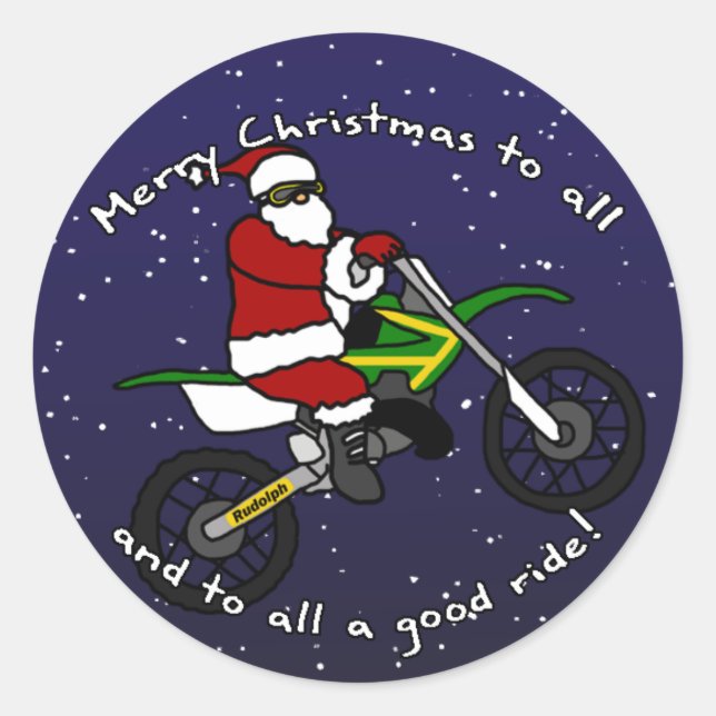 Pegatina Redonda Dirt Bike Santa (Anverso)