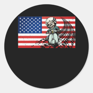 Pegatina Redonda Dirt Bike USA Flag Motocross Biker 4 de julio