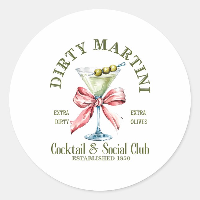 Pegatina Redonda Dirty Bachelorette Martini Tail Club Martini Drink (Anverso)