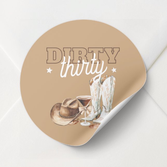 Pegatina Redonda Dirty Thirty Western Rodeo 300 Fiesta de cumpleaño (Dirty Thirty Western Rodeo 30th Birthday Party Classic Round Sticker)