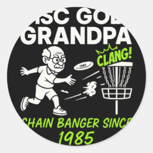 Pegatina Redonda Disc Golf Abuelo Cadena Nger Desde 1985 Tee 