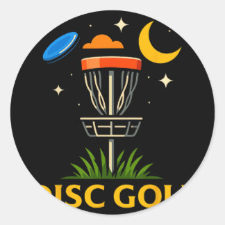 Pegatina Redonda Disc Golf Basket Night Crescent Moon Graphic Desig