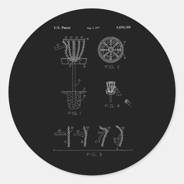 Pegatina Redonda Disc Golf Basket Target Patent Design - Frolf  (Anverso)