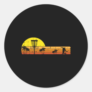 Pegatina Redonda Disc Golf Palmeras Retro Frisbee Frolf Deporte Hom