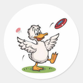 Pegatina Redonda Disc Golfing Duck Funny Bird