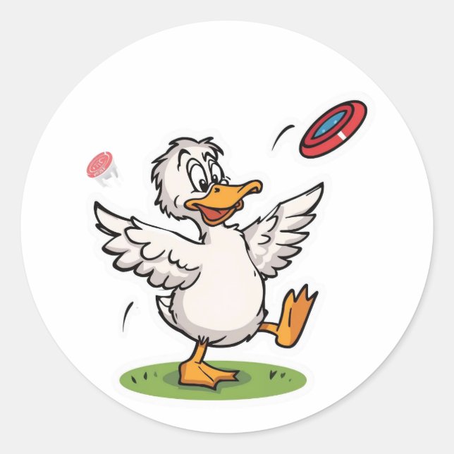 Pegatina Redonda Disc Golfing Duck Funny Bird (Anverso)