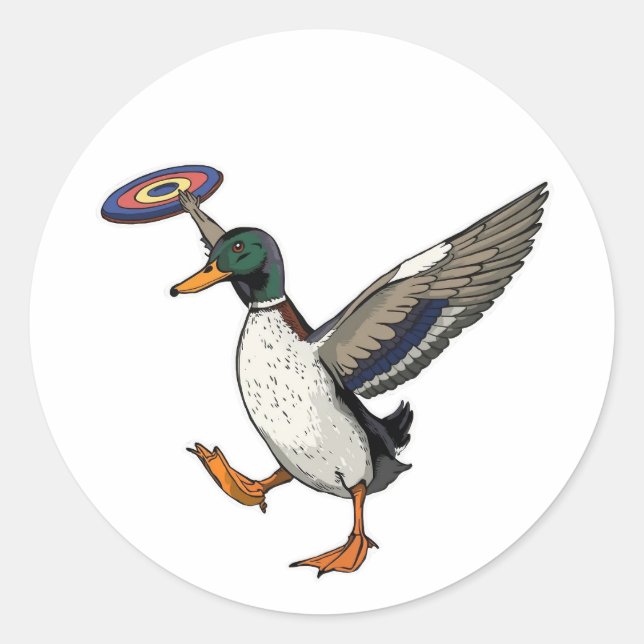 Pegatina Redonda Disc Golfing Duck Funny Bird (Anverso)