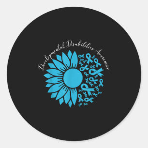 Pegatina Redonda Discapacidades del Desarrollo Cinta Azul Girasol A
