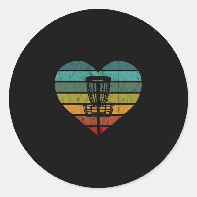 Pegatina Redonda DiscGolf: cesta de destino retro vintage (Anverso)