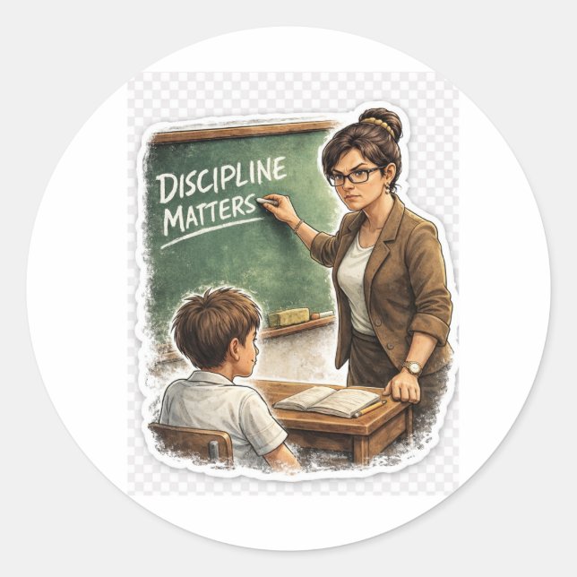 Pegatina Redonda Discipline Matters Teacher Sticker (Anverso)