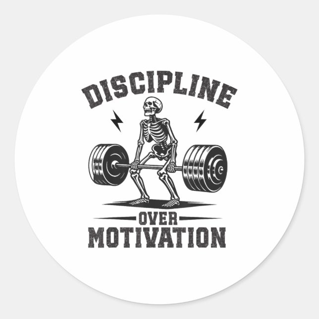 Pegatina Redonda Discipline Over Motivation Gym Motivational Traini (Anverso)