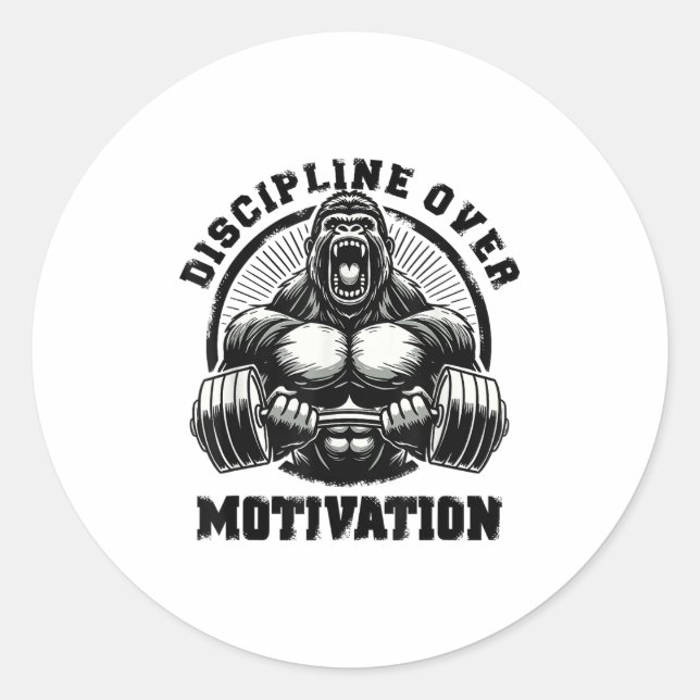 Pegatina Redonda Discipline Over Motivation Weightlift Gym Quotes G (Anverso)