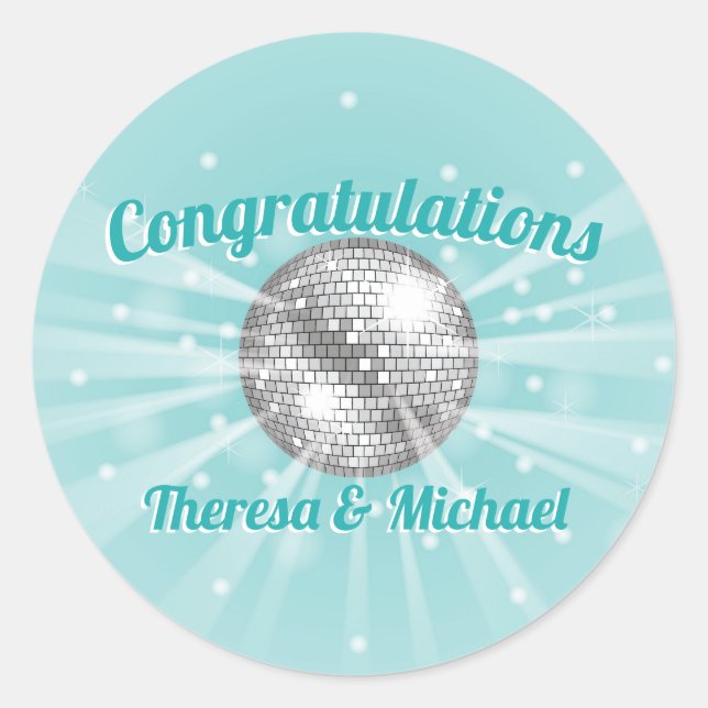 Pegatina Redonda Disco Ball Baby Shower Groovy Blue Boy (Anverso)