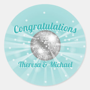 Pegatina Redonda Disco Ball Baby Shower Groovy Blue Boy