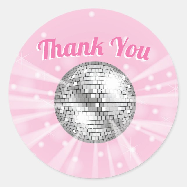 Pegatina Redonda Disco Ball Baby Shower Groovy Gracias (Anverso)
