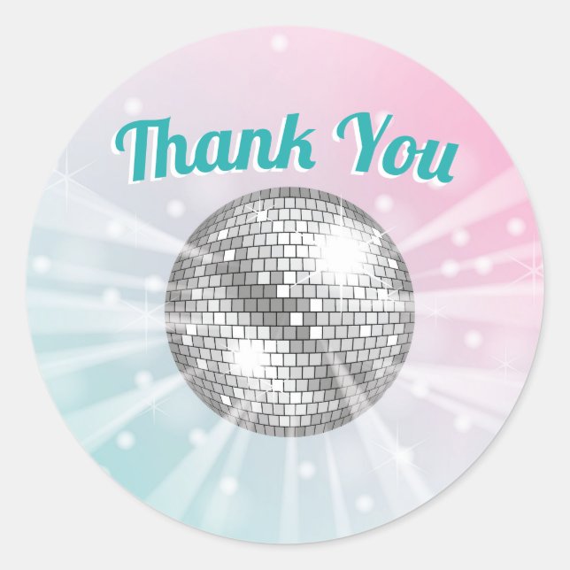 Pegatina Redonda Disco Ball Baby Shower Groovy Gracias (Anverso)