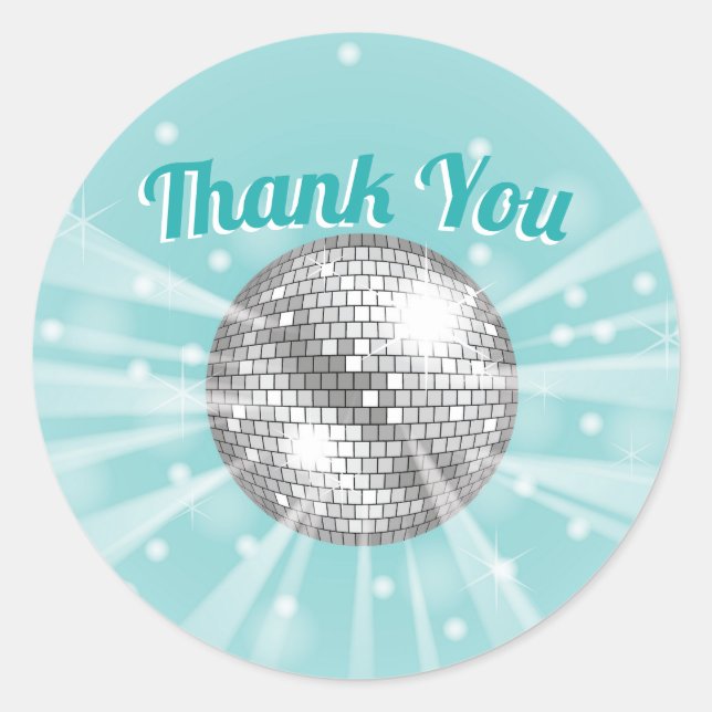 Pegatina Redonda Disco Ball Baby Shower Groovy Gracias (Anverso)