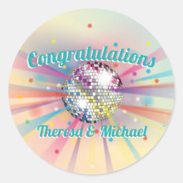 Pegatina Redonda Disco Ball Baby Shower Groovy Pastel Rainbow