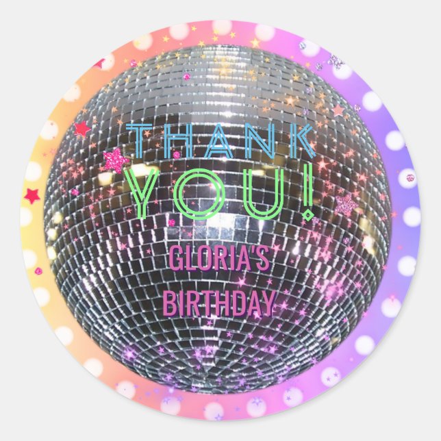 Pegatina Redonda Disco Ball Dance Birthday Retro 70 Disco Fiesta (Anverso)