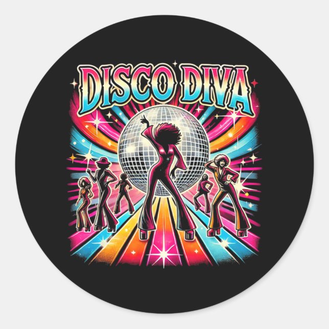 Pegatina Redonda Disco Ball Disco Diva Queen (Anverso)