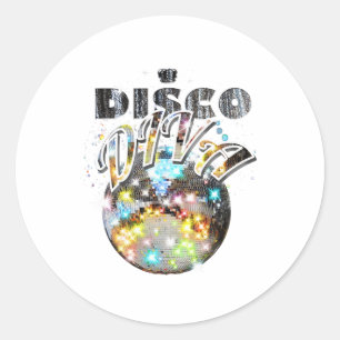 Pegatina Redonda Disco Ball Disco Diva Queen - 70 Retro Vintage Da