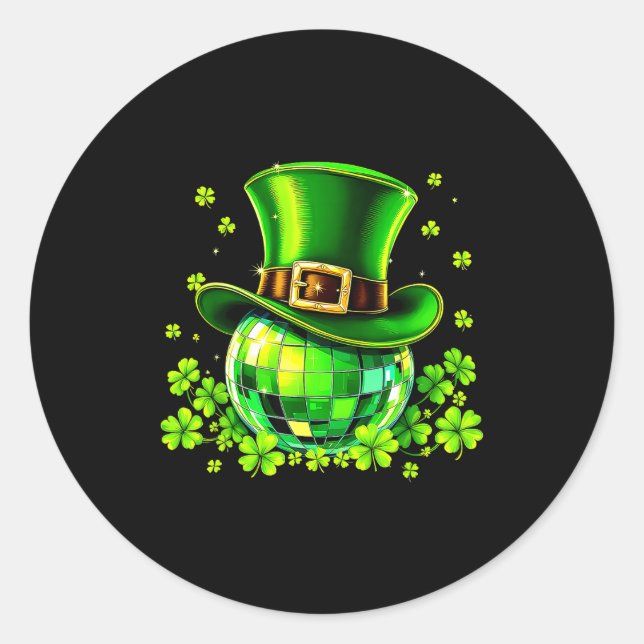 Pegatina Redonda Disco Ball Leprechaun Hat Irish Shamrock St Patric (Anverso)