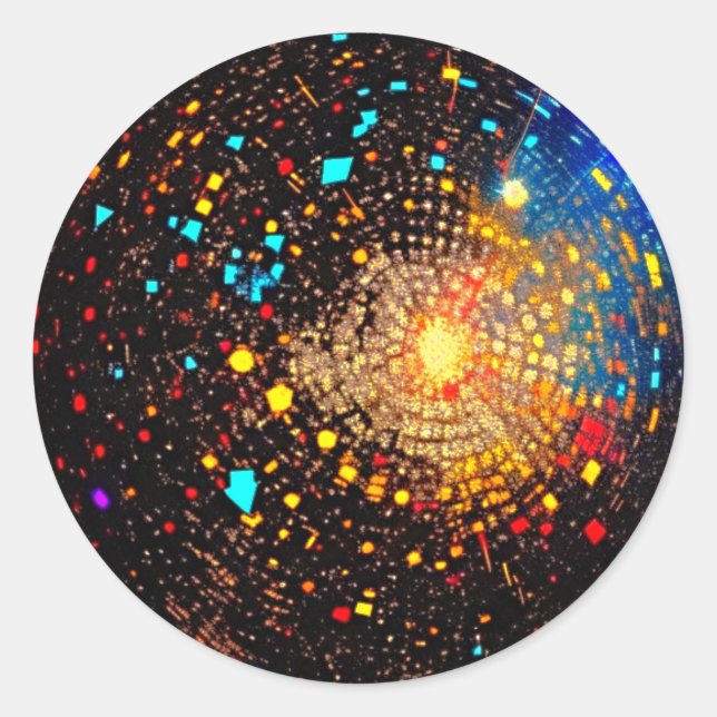 Pegatina Redonda Disco cósmico: Obra de arte Groovy Lino Cut (Anverso)