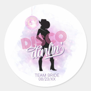 Pegatina Redonda Disco Darlin' Equipo de Despedida de Soltera Novia