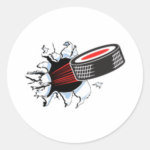 Pegatina Redonda disco de hockey atravesando
