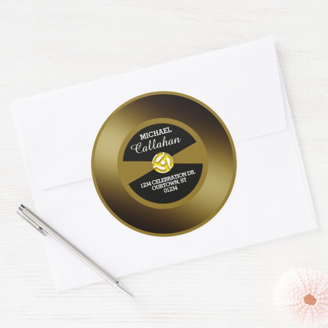 Pegatina Redonda Disco de vinilo 45 oro dirección personal (Sobre)