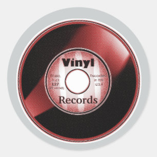 Pegatina Redonda Disco de VINILO a 45 RPM, Rojo/Blanco