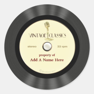 Pegatina Redonda Disco de vinilo personalizado del micrófono del
