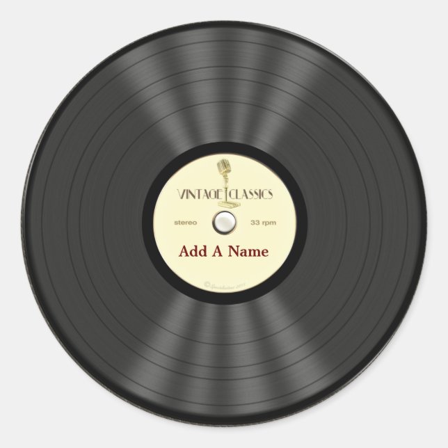 Pegatina Redonda Disco de vinilo personalizado del micrófono del (Anverso)
