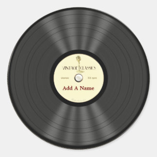 Pegatina Redonda Disco de vinilo personalizado del micrófono del