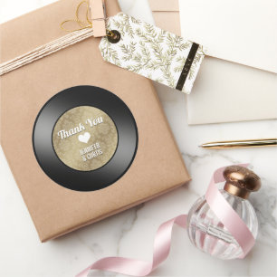 Pegatina Redonda Disco de vinilo retro Gracias por la boda Clásico 
