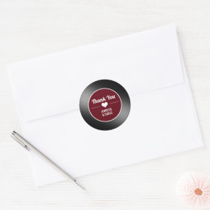 Pegatina Redonda Disco de vinilo retro vino rojo boda agradecimient