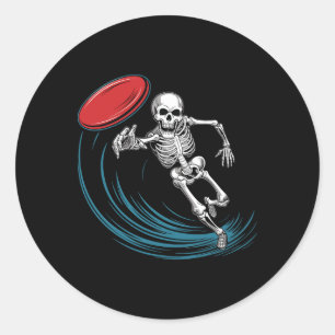 Pegatina Redonda Disco Esqueleto de golf Halloween Hombres Niños Di