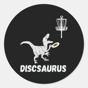 Pegatina Redonda Disco Golf Dinosaurio Frolfing T-rex Dino Divertid